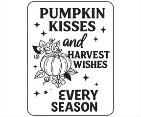 Pumpkin Kisses and Harvest Wishes Autumn Quote Illustration