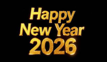 Golden happy new year 2026 text on black background