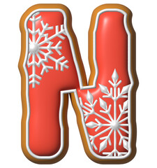 Festive Gingerbread Cookie Font with Red Icing and Snowflake Decorations N