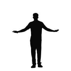 Vector illustration of a joyful man silhouette with open arms, expressing freedom, happiness, and inner peace. Conceptual art for positivity, gratitude, and emotional well-being.