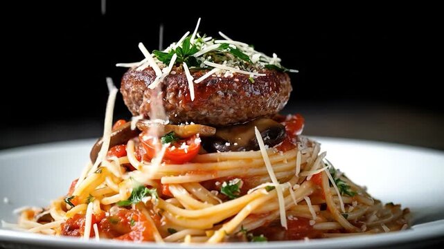 Spaghetti with tomato sauce and meatball gourmet cuisine