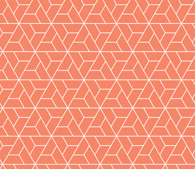 The geometric pattern with lines. Seamless vector background. White and pink texture. Graphic modern pattern. Simple lattice graphic design