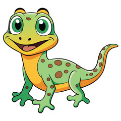 Smiling Cartoon Gecko on White Background, Cute Animal Art