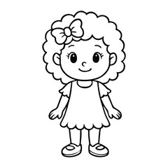 Fototapeta premium Girl with curly hair coloring page illustration.