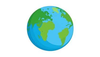 Obraz premium A stylized, simplified world globe, showcasing continents in green and blue tones, sits against a plain white backdrop.