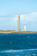 View towards Ile Vierge Lighthouse from GR34 coast path, Finistere, Brittany , France