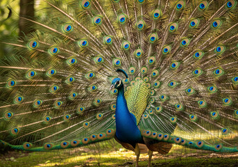 Obraz premium Vibrant Peacock Displaying Feathers 