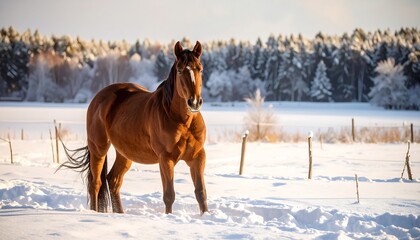 Horse in snowy winter landscape