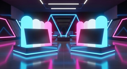 Futuristic neon gaming setup business card mockup for a modern tech company