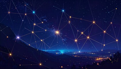 Night landscape with network connections