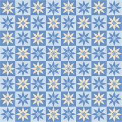 A harmonious tiled pattern of alternating cream and blue floral motifs, arranged in perfect symmetry, evoking calm, elegance, and balance.