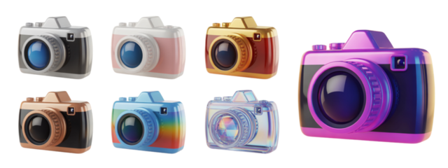 Stunning collection of vibrant, modern digital cameras in diverse stylish colors and materials, perfect for creative projects and tech promotions