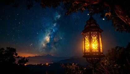 Night lantern under starry sky