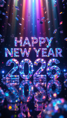 Happy new year 2026 celebration with confetti and colorful lights