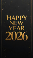 Elegant golden happy new year 2026 text on a dark textured background