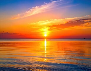 Fototapeta premium A breathtaking sunset paints the tranquil sea with vibrant hues of orange, red, and gold.