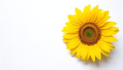Obraz premium A vibrant yellow flower with delicate petals and a rich green stem stands out against a clean white background, creating a fresh and cheerful contrast.