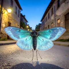 Night moth in city street