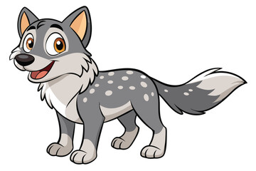Smiling Cartoon Wolf with White Spot on White Background