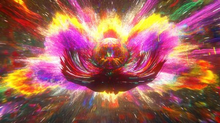 Abstract Explosion of Vibrant Colors, Central Orb, Dynamic Composition