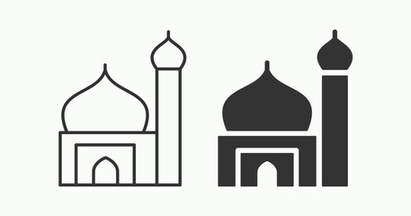 Mosque icons collection, outline and glyph styles.