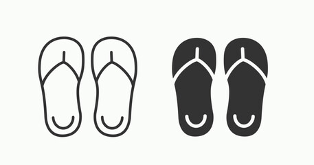 Sandals icons collection, outline and glyph styles on white background.