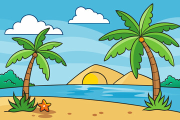 tropical island with palm trees