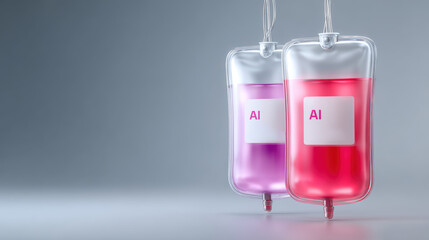 Obraz premium Conceptual image of ai powered therapeutics and complex ethics involved. thought provoking view of future medicine technology and healthcare innovation with an IV bag