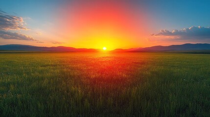Sunrise/sunset over a grassy plain