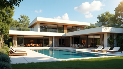 Obraz premium Modern Residence With a Private Pool and Luxurious Outdoor Relaxation Exterior luxurious house