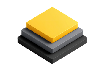 Three-dimensional stacked squares in yellow, gray, and black