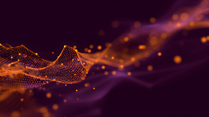 Ethereal Orange Particle Waveform on Deep Purple Abstract Background.