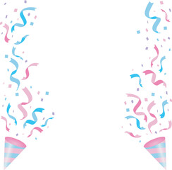 This party cracker set is perfect for a festive celebration. It contains confetti, ribbons, and paper tape, pink, light blue, purple, Pastel. / パーティークラッカーセット にぎやか お祝い 楽しい 華やか 紙吹雪 リボン 紙テープ ピンク 水色 紫