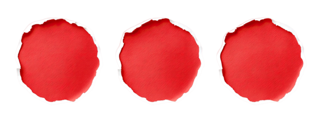 Three red circles with irregular edges on a black background