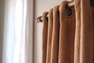 Close-up of neutral-toned curtains