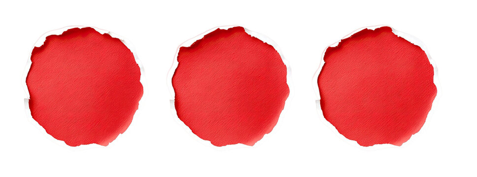 Three red circles with irregular edges on a black background