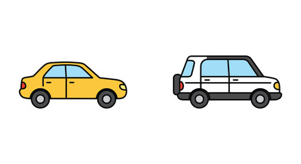 Fototapeta premium a yellow car and white van parked side by side