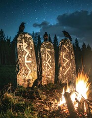 Night stones by fire