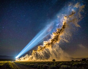 Night train smoke plume and stars