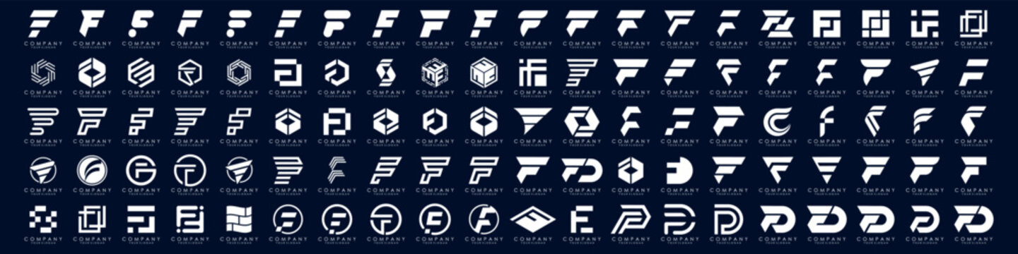 big bundle abstract letter F logo design. modern logotype F design with white color. vector illustration