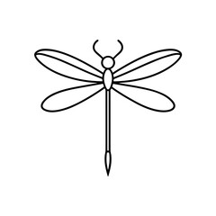 Simple outline drawing of a dragonfly bug on transparent background