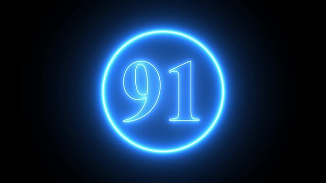 neon text 91 number countdown icon background 4k animation.