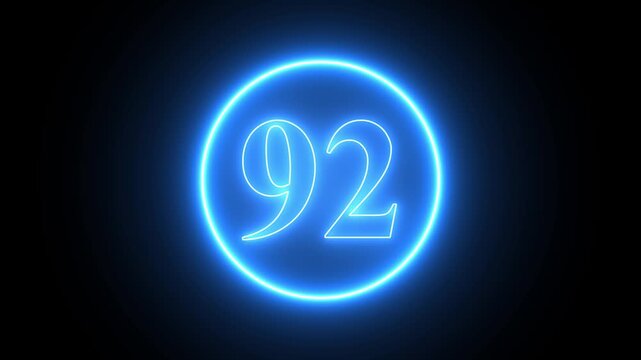 neon text 92 number countdown icon background 4k animation.