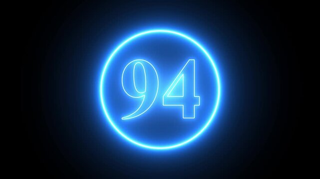 neon text 94 number countdown icon background 4k animation.