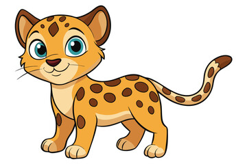 Standing Cartoon Leopard Cub With Cute Eyes On White Background Design