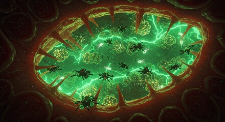 Inner cellular world, glowing green