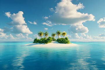 Serene tropical island oasis surrounded by calm ocean waters