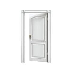 Naklejka premium A white wooden door, slightly ajar, reveals an unknown beyond. A classic, elegant style