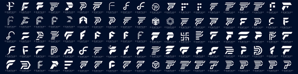 big bundle abstract letter F logo design. modern logotype F design with white color. vector illustration