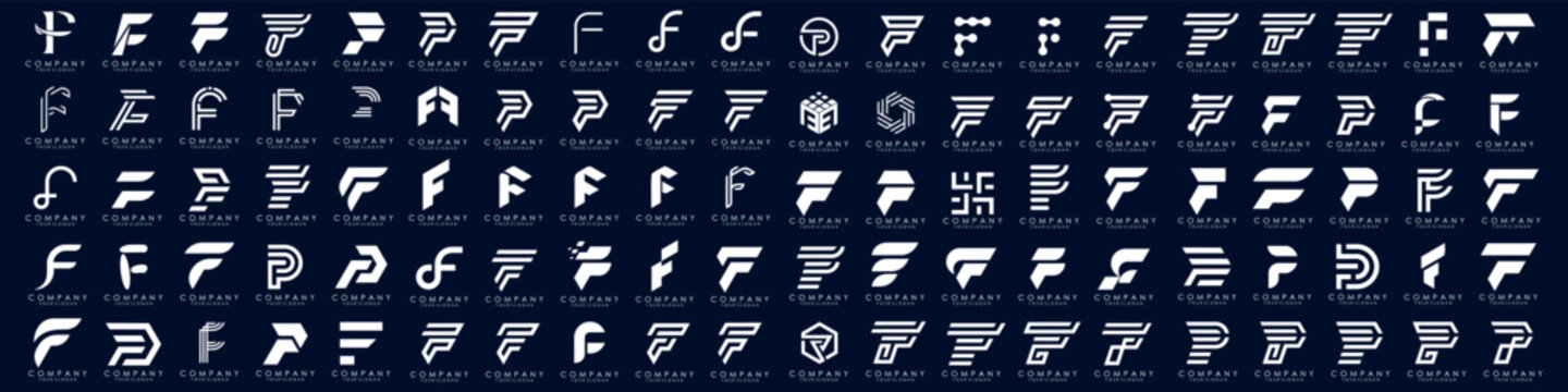 big bundle abstract letter F logo design. modern logotype F design with white color. vector illustration